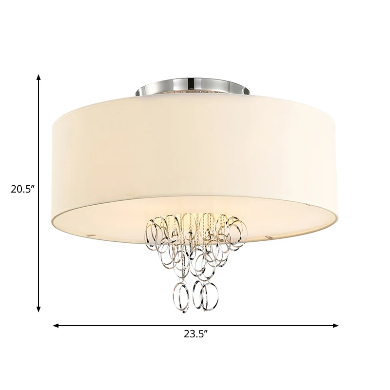 4/5 lampen Drum inbouwlamp met metalen ring witte stoffen kap moderne plafondlamp, 19,5"/23,5" W Clearhalo