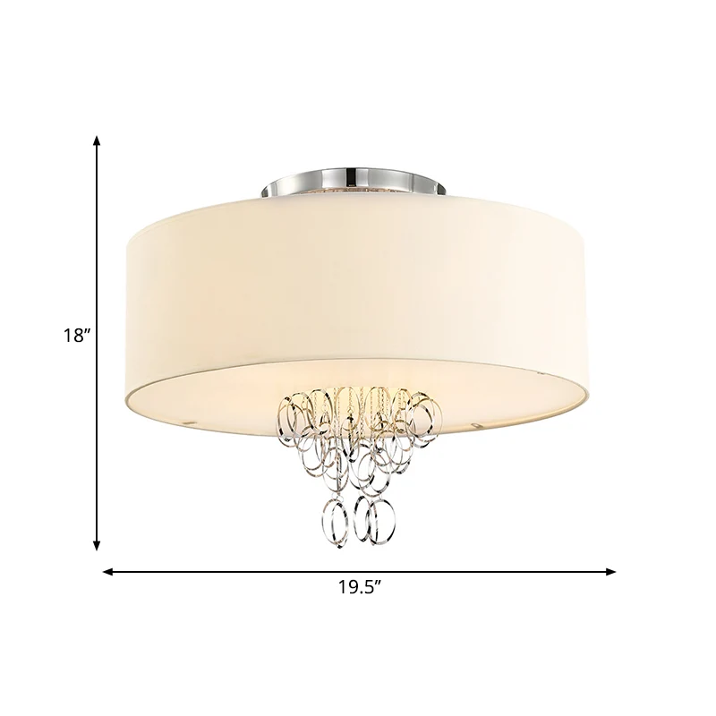 4/5 lampen Drum inbouwlamp met metalen ring witte stoffen kap moderne plafondlamp, 19,5"/23,5" W Clearhalo
