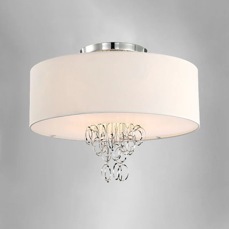 4/5 lampen Drum inbouwlamp met metalen ring witte stoffen kap moderne plafondlamp, 19,5"/23,5" W Clearhalo