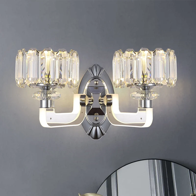 2 lampen Drum wandlamp modern helder kristal wandgemonteerd lichtarmatuur voor slaapkamer Clearhalo