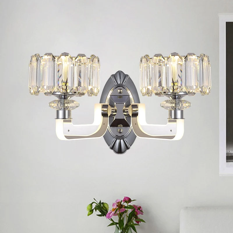 2 lampen Drum wandlamp modern helder kristal wandgemonteerd lichtarmatuur voor slaapkamer Clearhalo