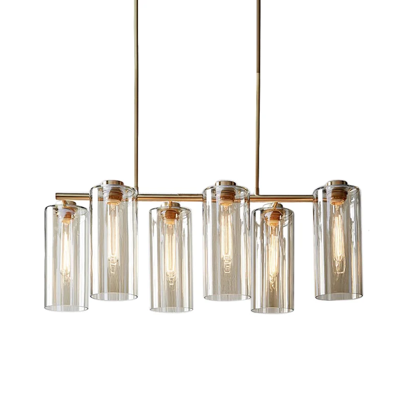 6 lampen eetkamer eilandlamp moderne champagne hangende verlichtingsarmatuur met cilindrische cognacglazen kap Clearhalo