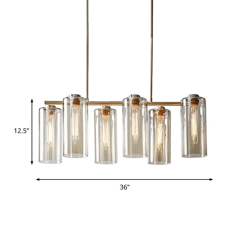 6 lampen eetkamer eilandlamp moderne champagne hangende verlichtingsarmatuur met cilindrische cognacglazen kap Clearhalo