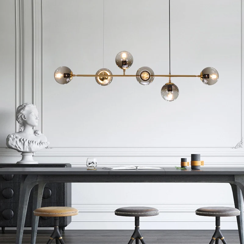 6 lampen eetkamer eilandverlichting postmoderne gouden afwerking druppelhanger met bolglazen kap Clearhalo