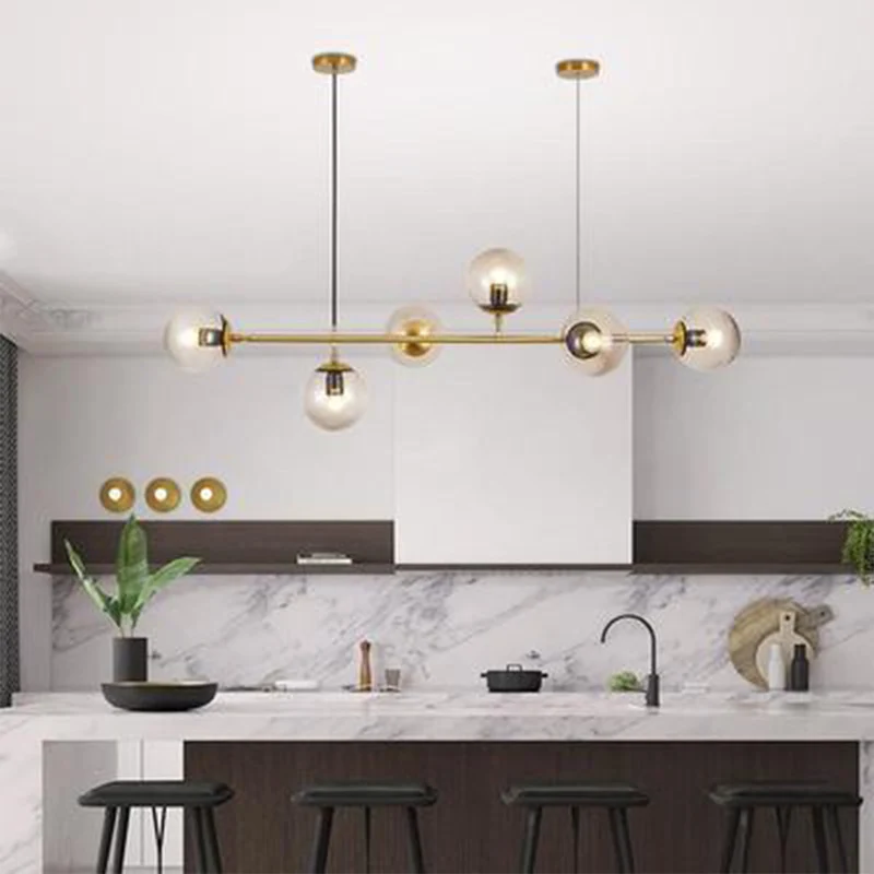 6 lampen eetkamer eilandverlichting postmoderne gouden afwerking druppelhanger met bolglazen kap Clearhalo