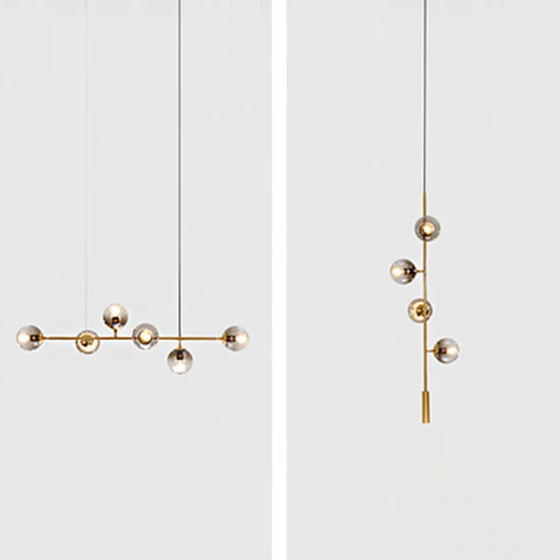 6 lampen eetkamer eilandverlichting postmoderne gouden afwerking druppelhanger met bolglazen kap Clearhalo