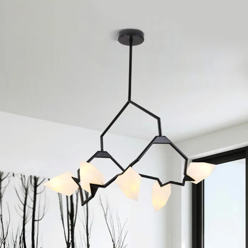 5/8 lampen eetkamer kroonluchterlamp met vertakking ontwerp kunststof kap moderne stijl zwart/goud plafondverlichting Clea...