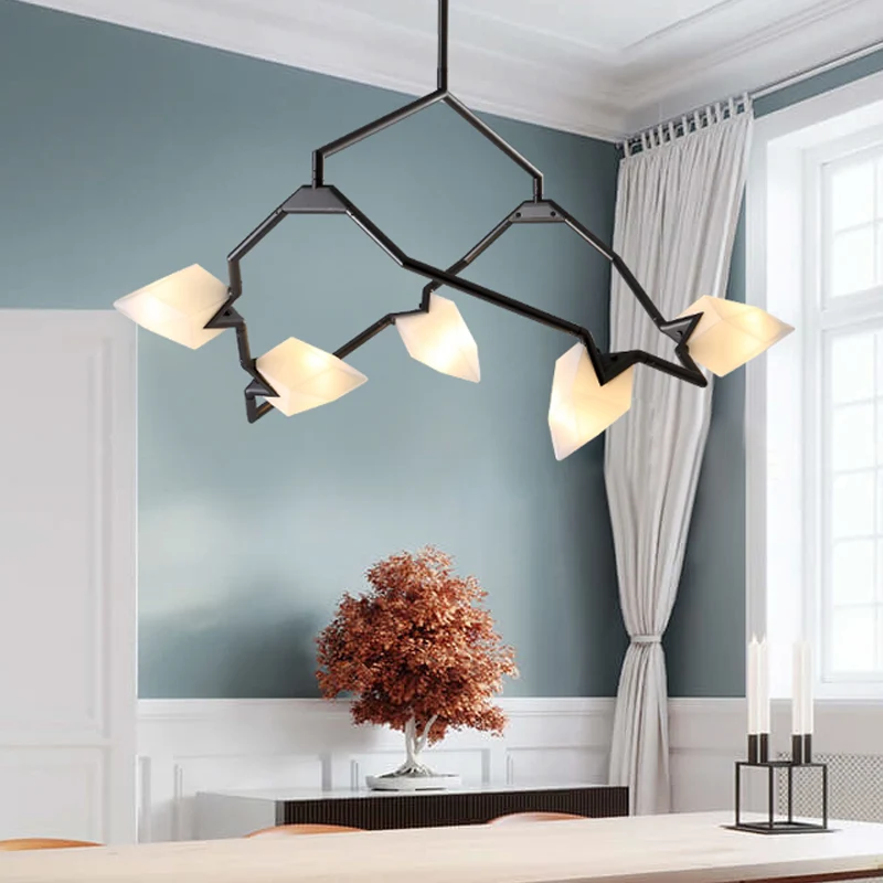 5/8 lampen eetkamer kroonluchterlamp met vertakking ontwerp kunststof kap moderne stijl zwart/goud plafondverlichting Clea...