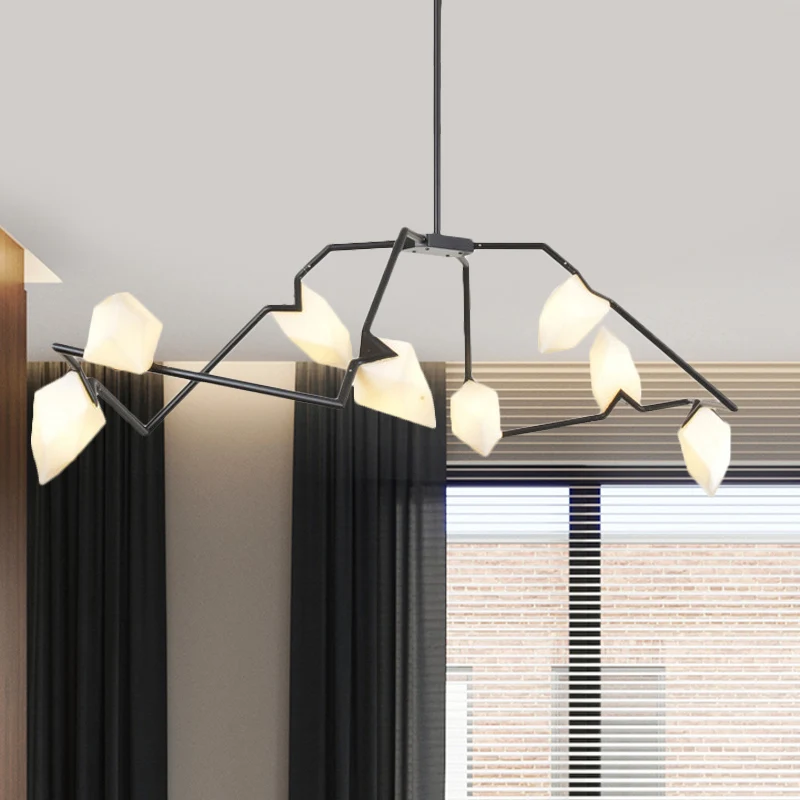 5/8 lampen eetkamer kroonluchterlamp met vertakking ontwerp kunststof kap moderne stijl zwart/goud plafondverlichting Clea...
