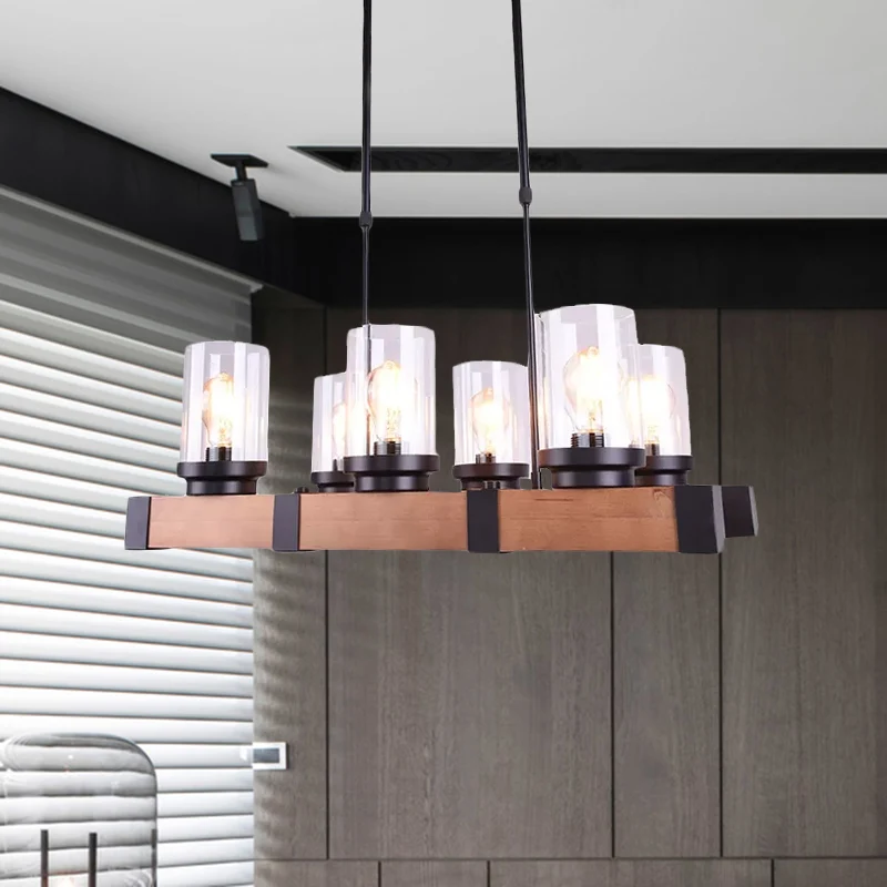 3/6 lampen eilandverlichting met cilinderkap helder glazen industriële eetkamer hanglamp bruin Clearhalo