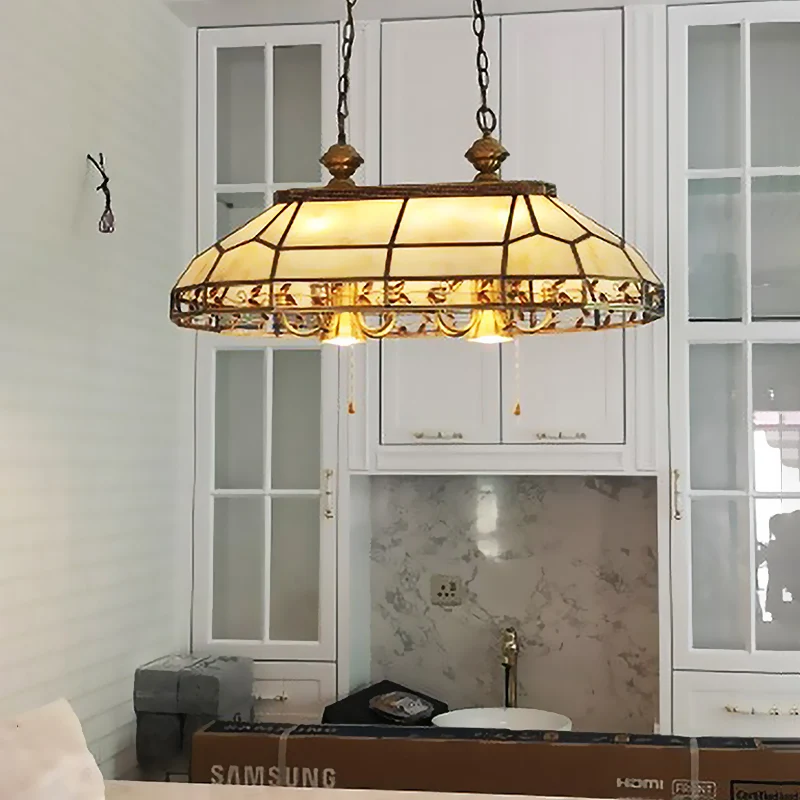 12 lampen gefacetteerde eilandverlichting koloniale gouden matglazen plafondophanglamp voor restaurant Clearhalo