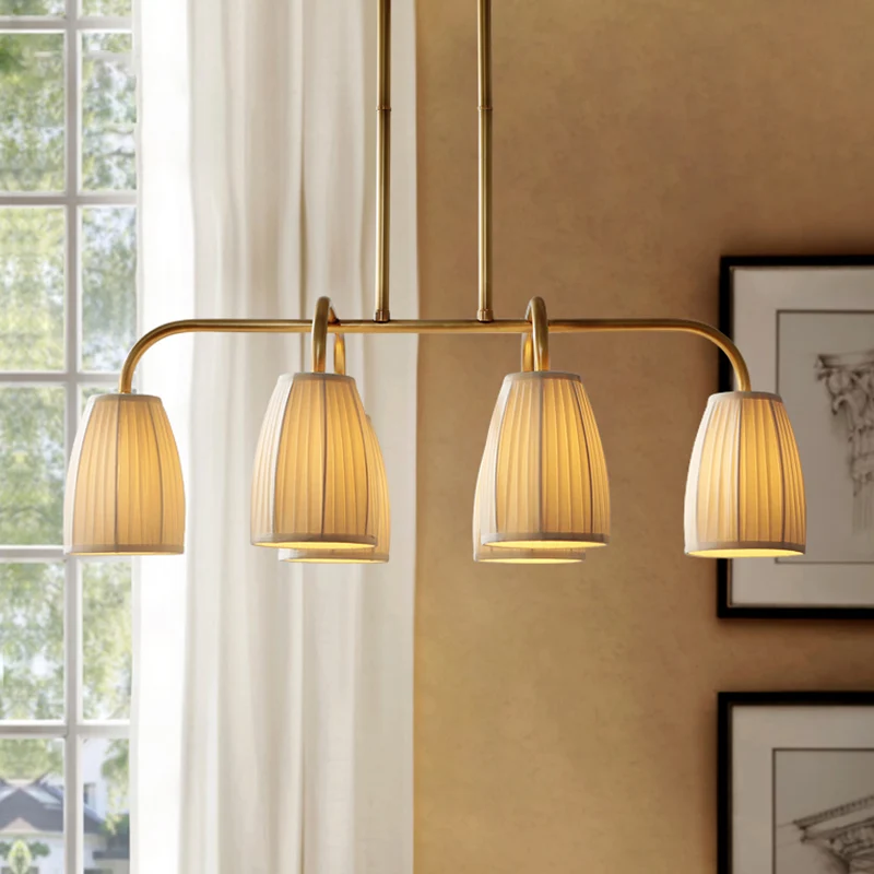 3/6 lampen hangende kroonluchter landelijke jurkvormige geplooide stoffen hangende plafondlamp goud boven eettafel Clearhalo