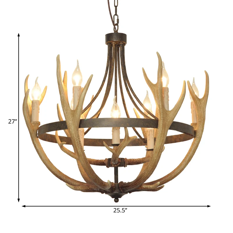 6/9 lampen hanglamp rustieke wielhars kroonluchterlamp bruin voor eetkamer met elandendeco Clearhalo