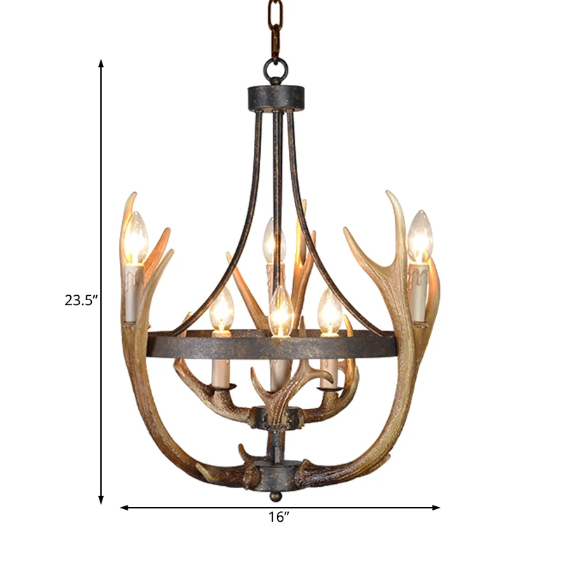 6/9 lampen hanglamp rustieke wielhars kroonluchterlamp bruin voor eetkamer met elandendeco Clearhalo