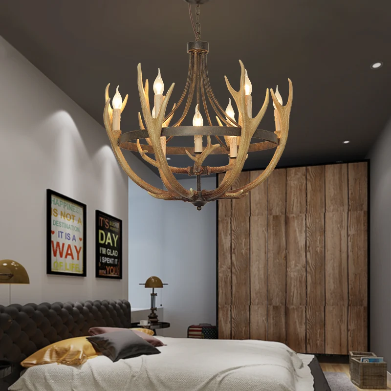 6/9 lampen hanglamp rustieke wielhars kroonluchterlamp bruin voor eetkamer met elandendeco Clearhalo