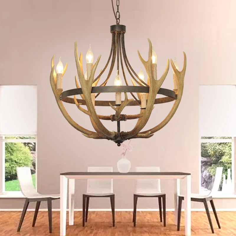 6/9 lampen hanglamp rustieke wielhars kroonluchterlamp bruin voor eetkamer met elandendeco Clearhalo