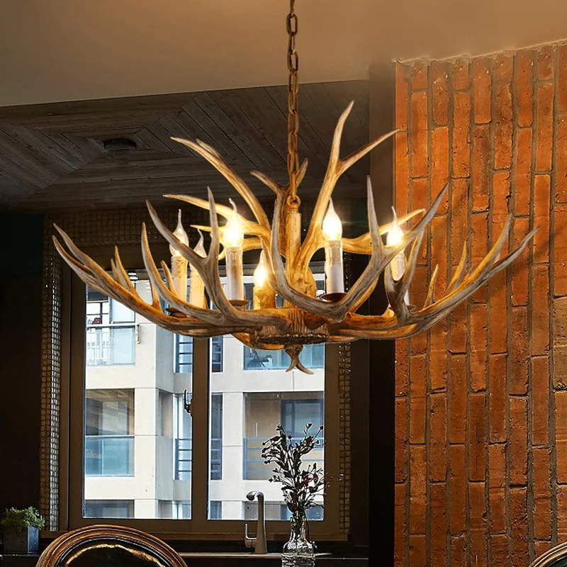 8 lampen hars hanglamp landelijk bruin kunstgewei woonkamer kroonluchter met kaarsontwerp Clearhalo