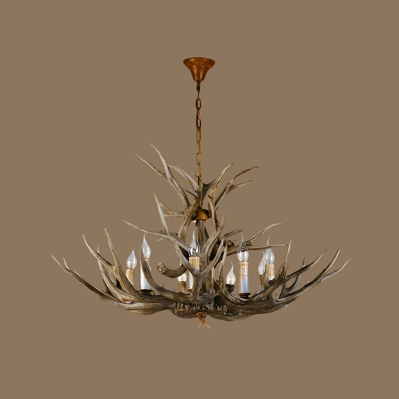 8 lampen hars hanglamp landelijk bruin kunstgewei woonkamer kroonluchter met kaarsontwerp Clearhalo