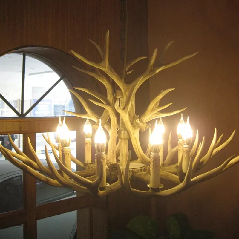 8 lampen hars hanglamp landelijk bruin kunstgewei woonkamer kroonluchter met kaarsontwerp Clearhalo