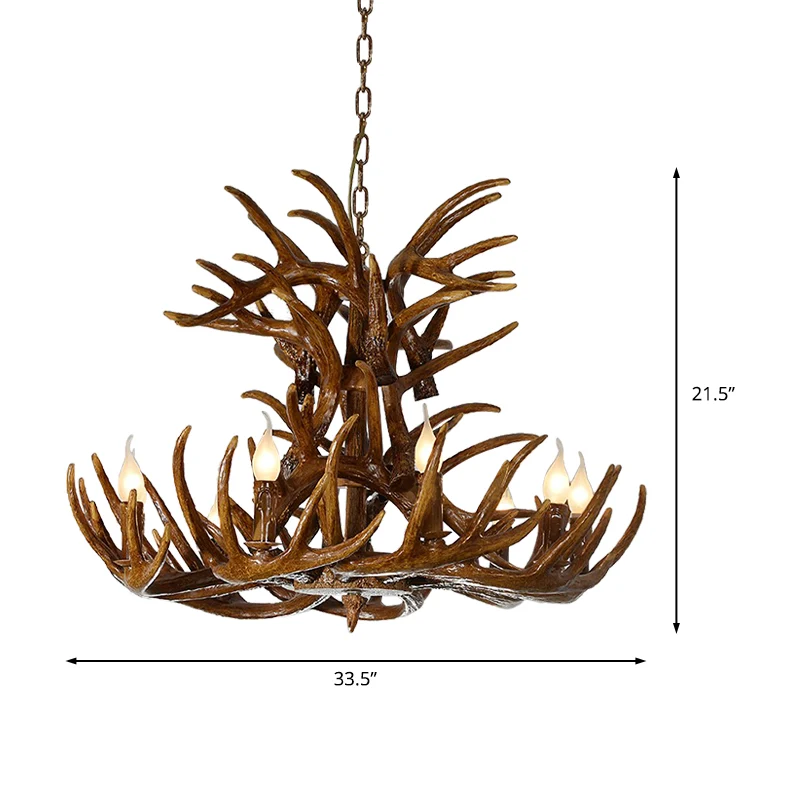 9 lampen hars kroonluchter lamp platteland bruin gewei vorm woonkamer naar beneden verlichting hanger Clearhalo