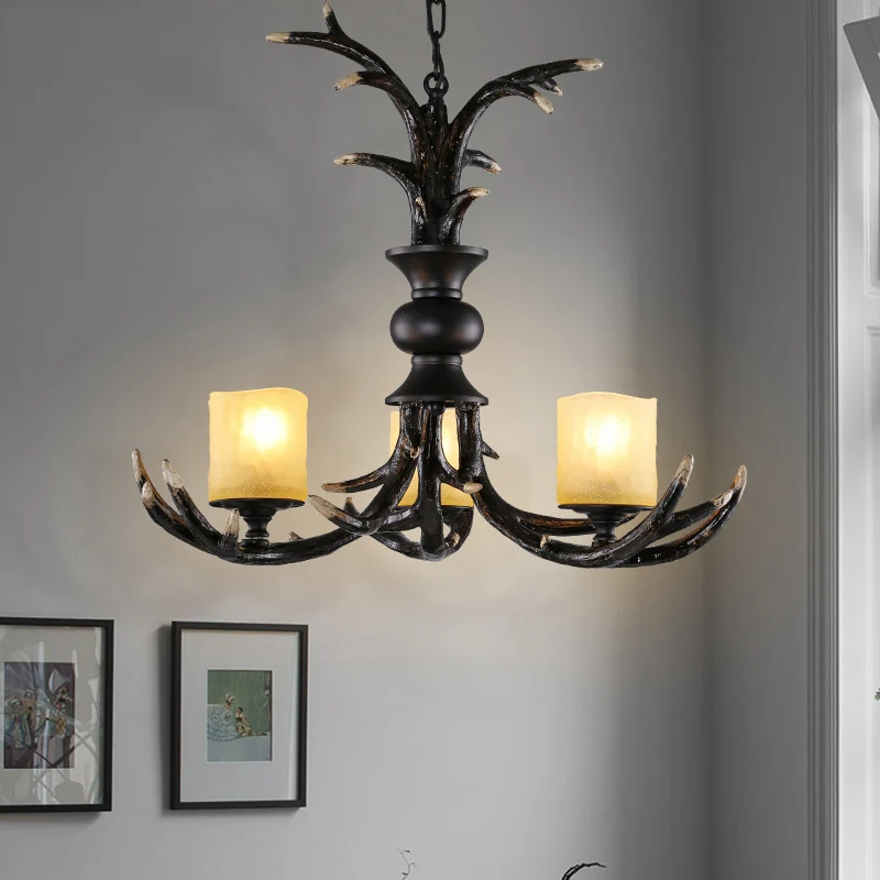 3/5 lampen hars kroonluchter verlichting cottage bruin faux gewei woonkamer plafond hanglamp Clearhalo