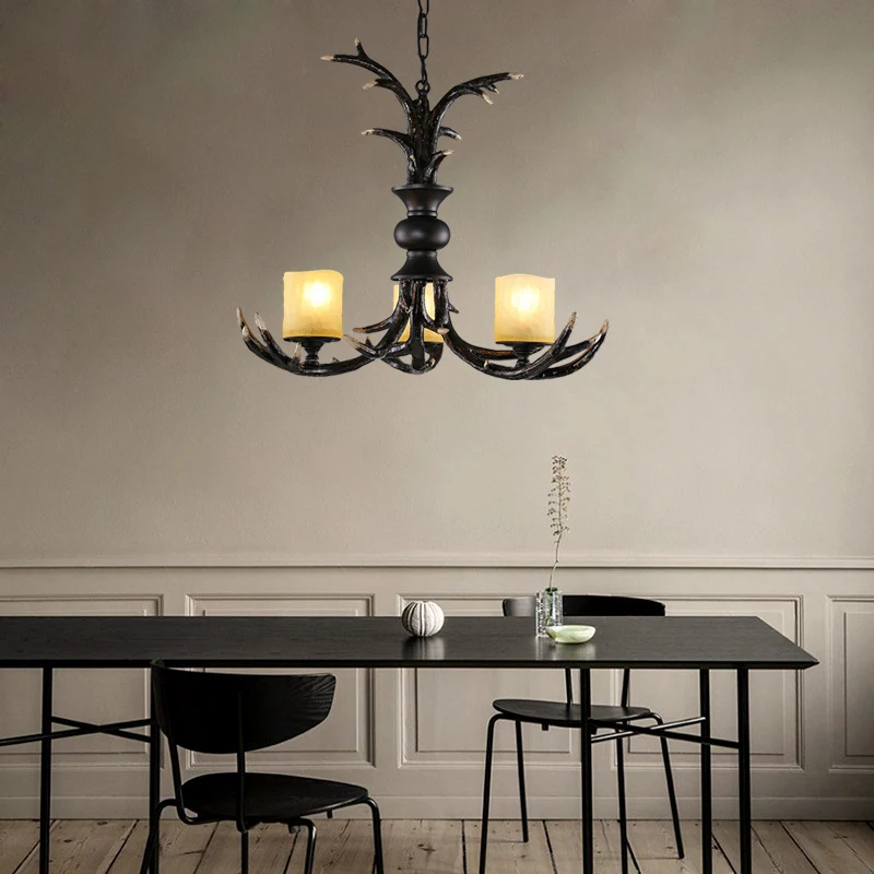 3/5 lampen hars kroonluchter verlichting cottage bruin faux gewei woonkamer plafond hanglamp Clearhalo