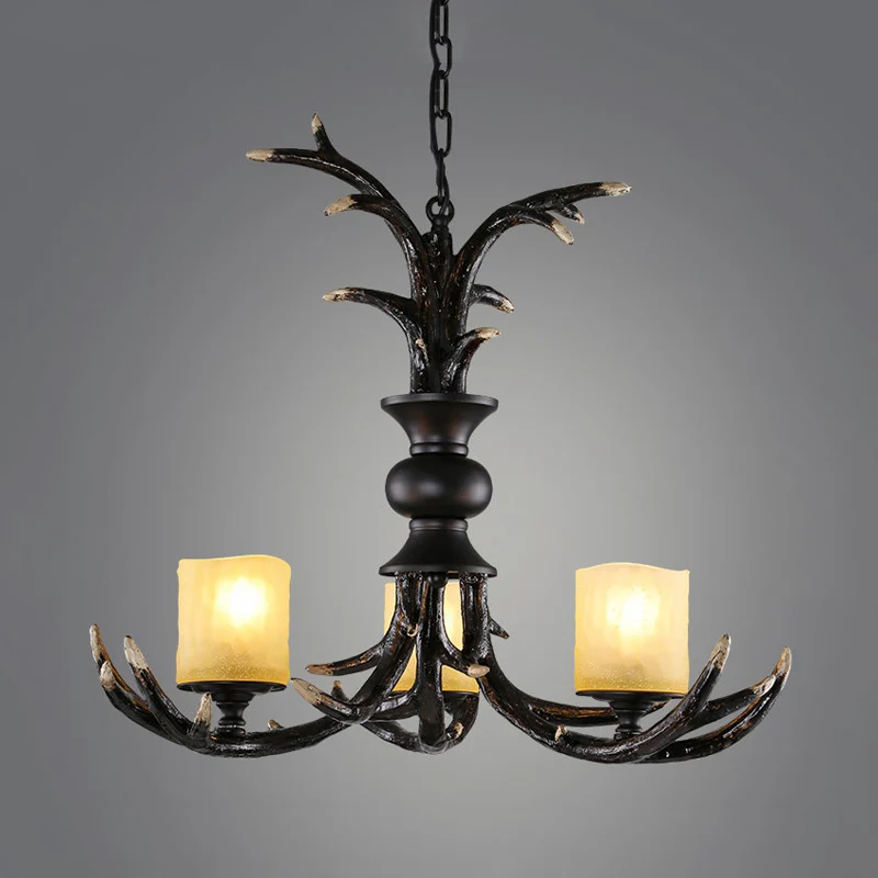 3/5 lampen hars kroonluchter verlichting cottage bruin faux gewei woonkamer plafond hanglamp Clearhalo