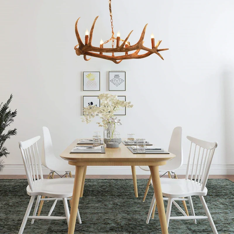5 lampen hars kroonluchter verlichting klassieke bruine kaarsvorm keuken plafond hanglamp Clearhalo