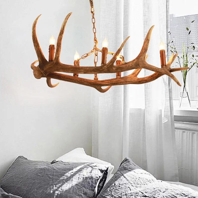 5 lampen hars kroonluchter verlichting klassieke bruine kaarsvorm keuken plafond hanglamp Clearhalo