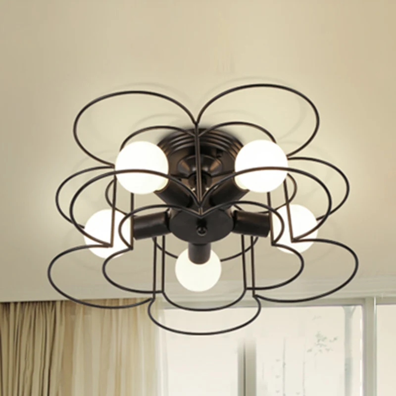 5 lampen industriële stijl plafondlamp inbouw eetkamer verlichtingsarmatuur met ijzeren frame lampenkap Clearhalo