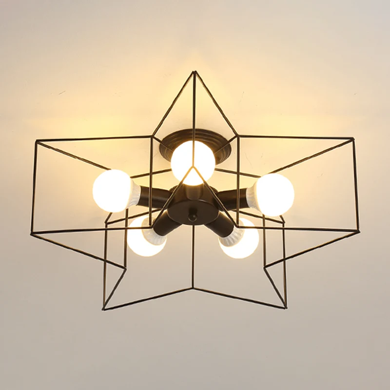 5 lampen industriële stijl plafondlamp inbouw eetkamer verlichtingsarmatuur met ijzeren frame lampenkap Clearhalo