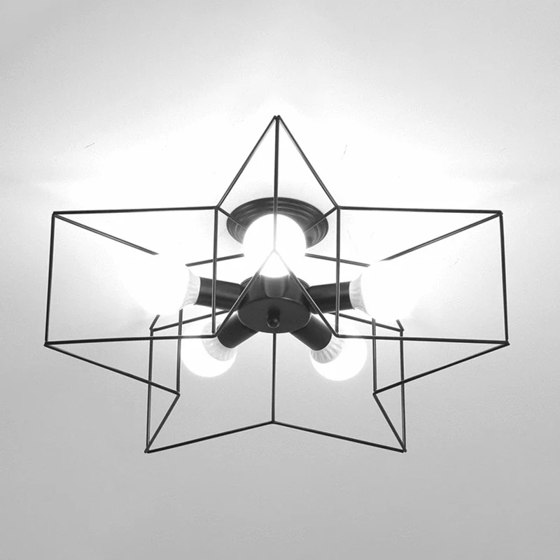5 lampen industriële stijl plafondlamp inbouw eetkamer verlichtingsarmatuur met ijzeren frame lampenkap Clearhalo