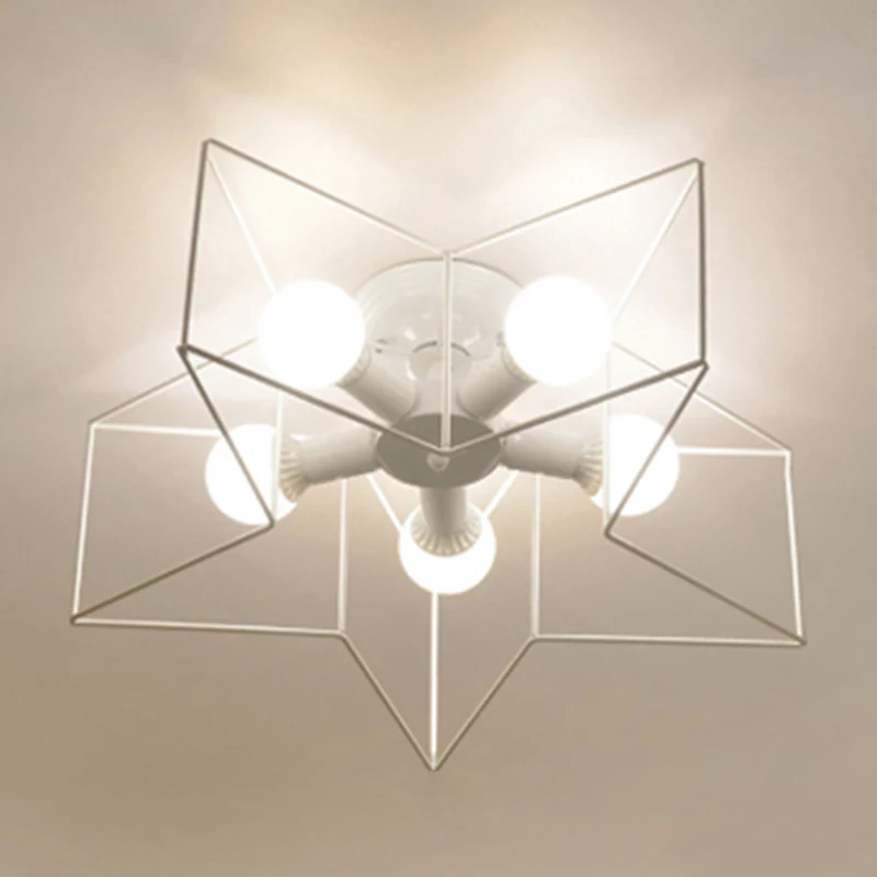 5 lampen industriële stijl plafondlamp inbouw eetkamer verlichtingsarmatuur met ijzeren frame lampenkap Clearhalo