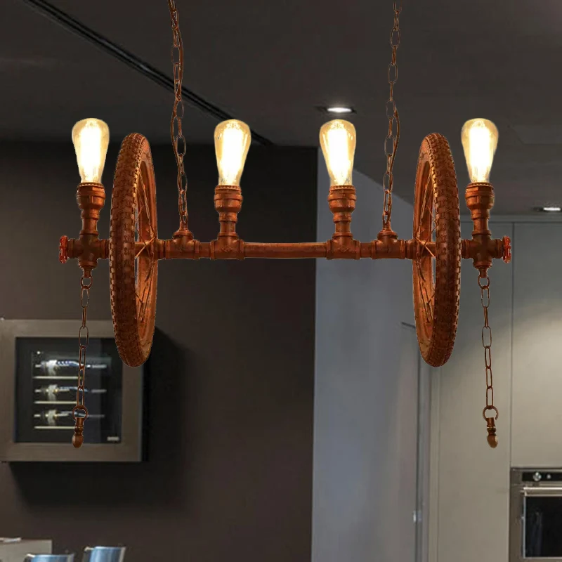 4 lampen Island Lighting Vintage stijl wielvormige metalen hanglamp met kale lamp roestafwerking Clearhalo