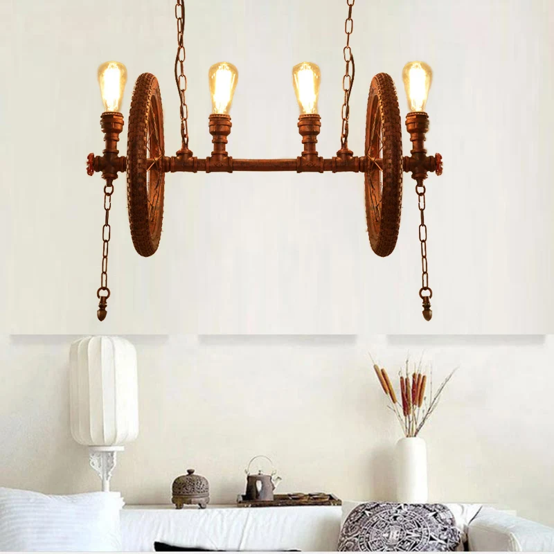 4 lampen Island Lighting Vintage stijl wielvormige metalen hanglamp met kale lamp roestafwerking Clearhalo