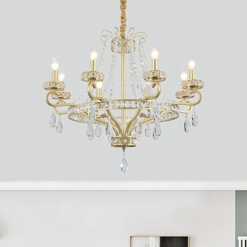 5/8 lampen kaars kroonluchter lamp rustiek goud kristal prisma hanglamp voor woonkamer Clearhalo
