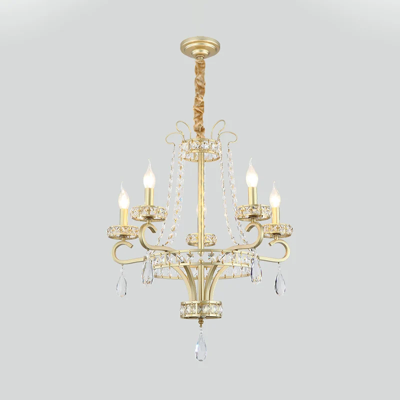 5/8 lampen kaars kroonluchter lamp rustiek goud kristal prisma hanglamp voor woonkamer Clearhalo