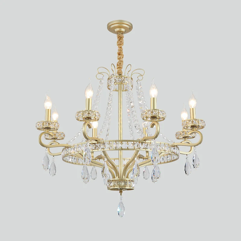 5/8 lampen kaars kroonluchter lamp rustiek goud kristal prisma hanglamp voor woonkamer Clearhalo