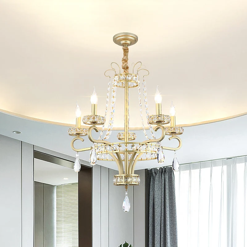 5/8 lampen kaars kroonluchter lamp rustiek goud kristal prisma hanglamp voor woonkamer Clearhalo