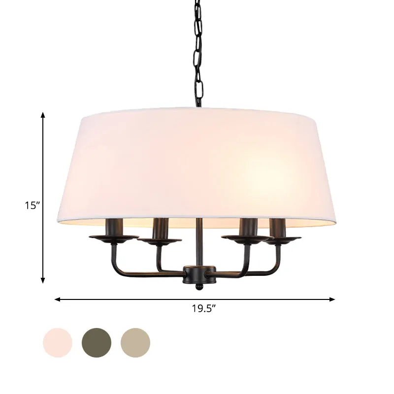 4 lampen kaars kroonluchter licht klassiek wit/groen/beige stof hangend plafondarmatuur met trommelkap Clearhalo