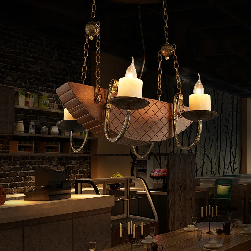 4 lampen kaars kroonluchter licht traditioneel zwart hout hangend plafondarmatuur voor eetkamer Clearhalo