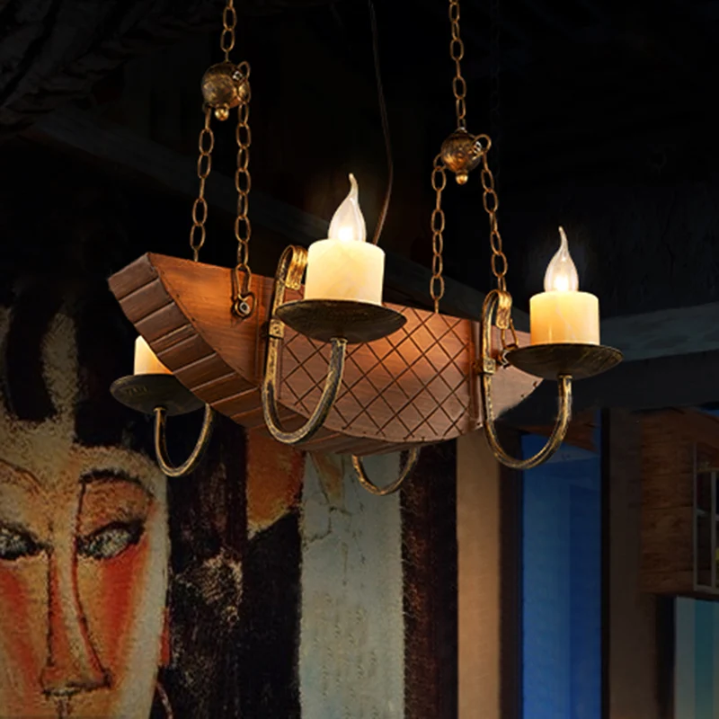 4 lampen kaars kroonluchter licht traditioneel zwart hout hangend plafondarmatuur voor eetkamer Clearhalo