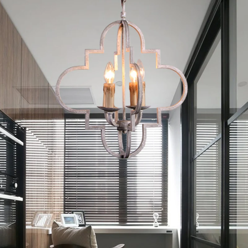 4 lampen kaars plafondkroonluchter rustiek hangend verlichtingsarmatuur met houteffect noodlijdend wit Clearhalo