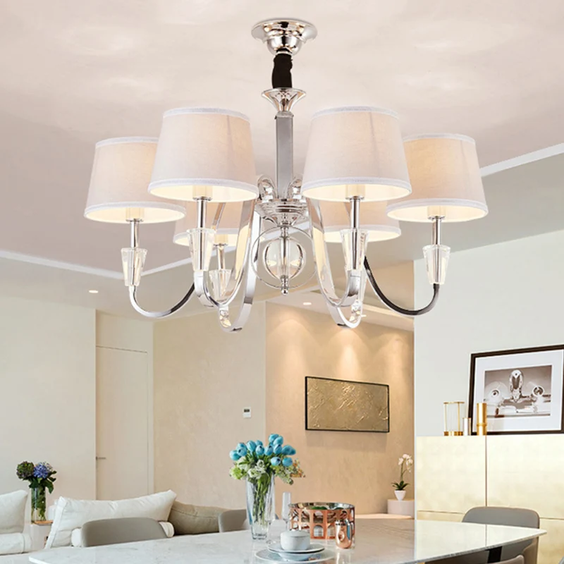 3/6 Lampen Kegel Kroonluchter Licht Klassiek Wit Stof Hangend Plafondarmatuur voor Slaapkamer Clearhalo