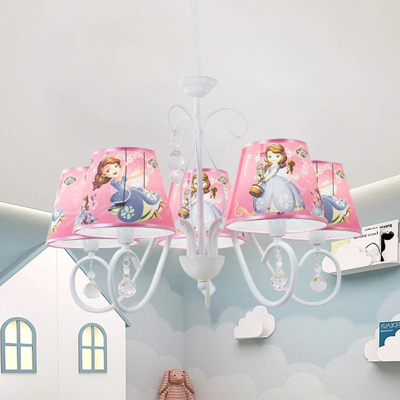 5/6 lampen kinderkamer plafond kroonluchter kinderen wit/roze hanglamp met emmer stoffen kap Clearhalo