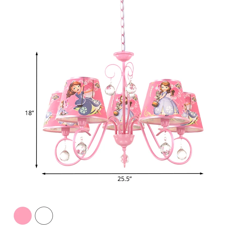 5/6 lampen kinderkamer plafond kroonluchter kinderen wit/roze hanglamp met emmer stoffen kap Clearhalo