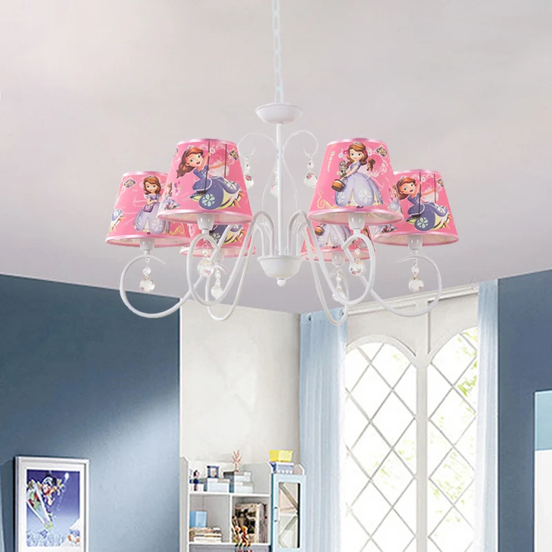 5/6 lampen kinderkamer plafond kroonluchter kinderen wit/roze hanglamp met emmer stoffen kap Clearhalo