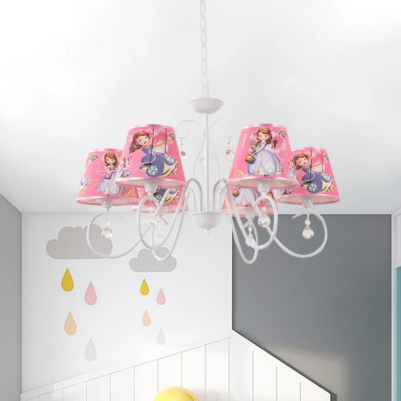 5/6 lampen kinderkamer plafond kroonluchter kinderen wit/roze hanglamp met emmer stoffen kap Clearhalo