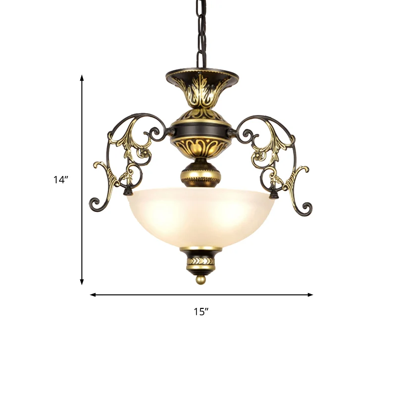 3 lampen kom kroonluchter licht traditioneel wit/zwart matglas hangend plafondarmatuur voor gang Clearhalo