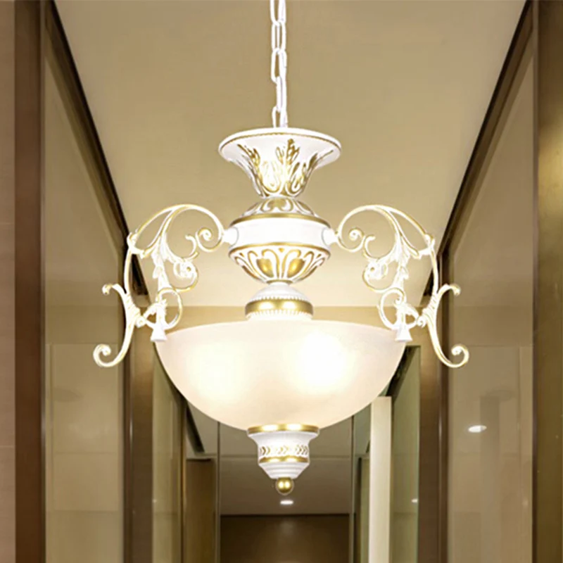 3 lampen kom kroonluchter licht traditioneel wit/zwart matglas hangend plafondarmatuur voor gang Clearhalo